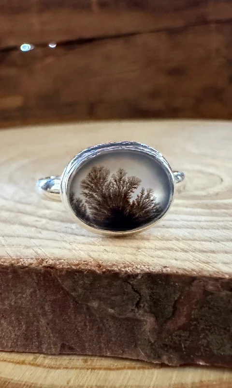 designer rings for women -DENDRITIC AGATE and Silver Ring • Size 8