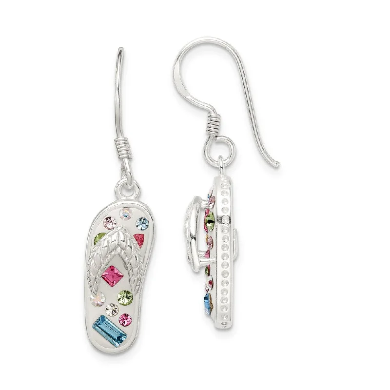 geometric earrings for women -Multi Color Crystal Collage Flip flop Earrings in Sterling Silver