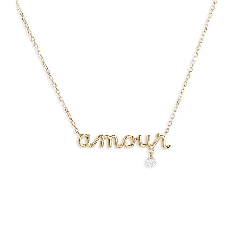 fashion necklaces for women -Amour 18K Gold Necklace w. Diamond