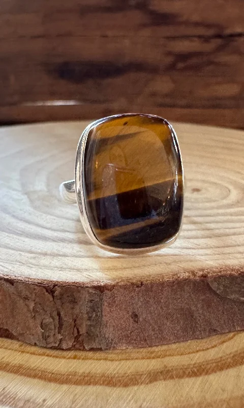 sapphire rings for women -TIGER'S EYE and Silver Ring • Size 10