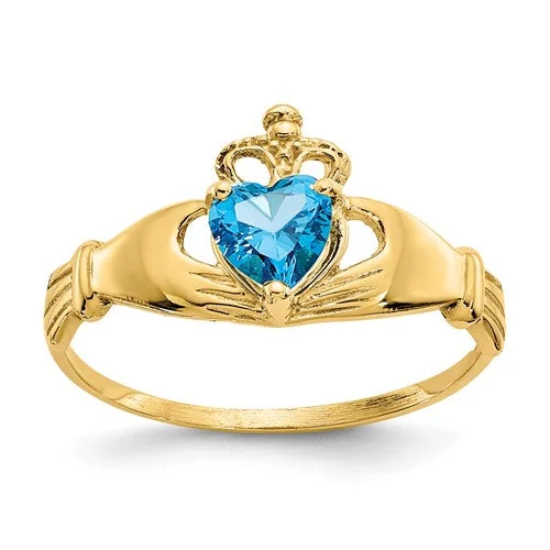 luxury diamond necklaces for women -14k Yellow Gold Blue Heart Polished Claddagh Ring