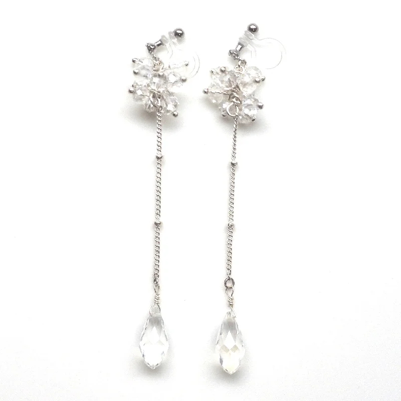 wedding earrings for women -Dangle crystal beaded invisible clip on earrings