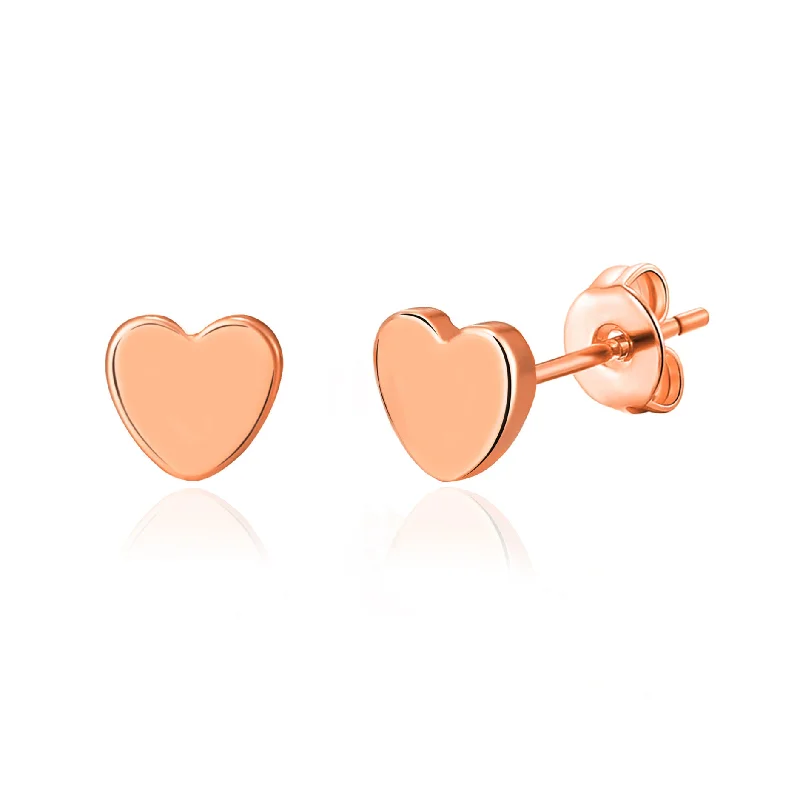 custom name earrings for women -Rose Gold Plated Heart Stud Earrings