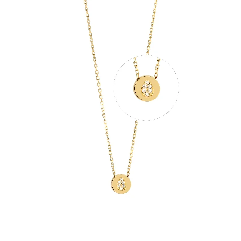 zodiac necklaces for women -Modern Words Fine Tear Drop 18K Gold Necklace w. Diamond