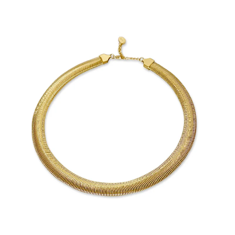 chunky gold necklaces for women -Flat Snake 18K Gold Plated Necklace