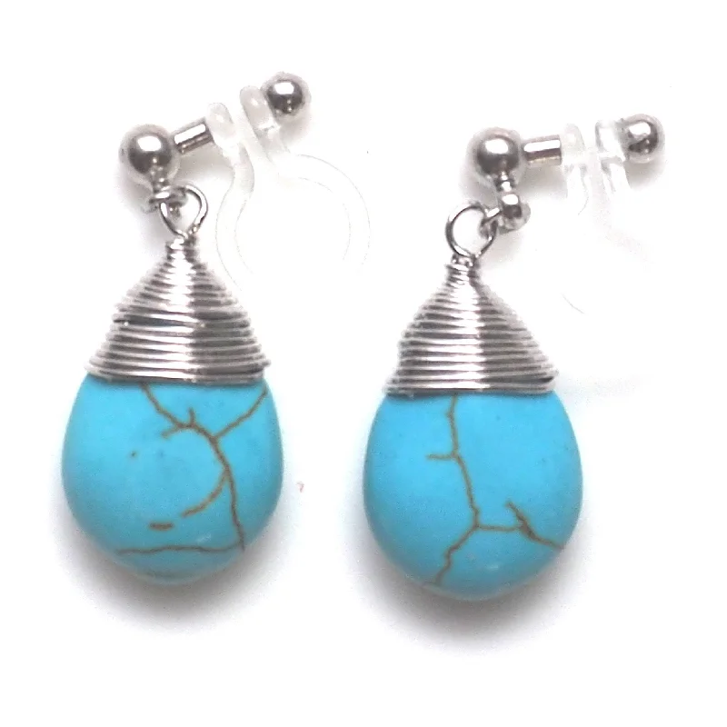 unique earrings for women -Blue turquoise invisible clip on earrings