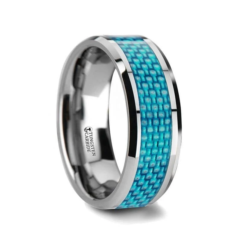 personalized crystal necklaces for women -Thorsten AUGUSTUS Blue Carbon Fiber Inlay Tungsten Carbide Band - 4mm - 10mm