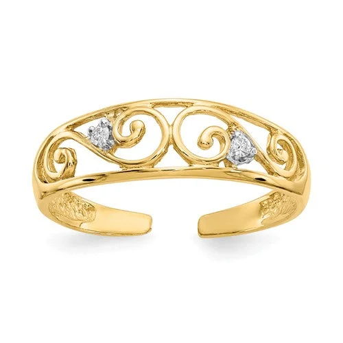 celestial necklaces for women -14k Yellow Gold .02ct Diamond Scroll Toe Ring