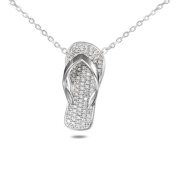 sparkling necklaces for women -Pavé Beach Slipper Pendant