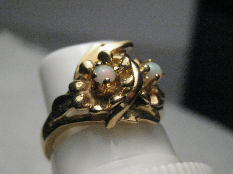 trendy wedding rings for women -Vintage 14kt Opal Ring, Floral Setting, 1960's, sz. 5.75, 5.42 grams