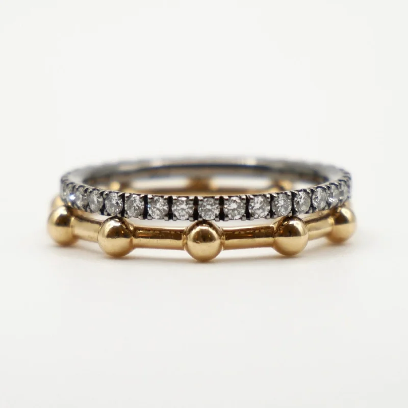 romantic rings for women -Thin Round Bead Sphere Ring and Micro Pave Thin Blackened Gold Diamond or Moissanite Set