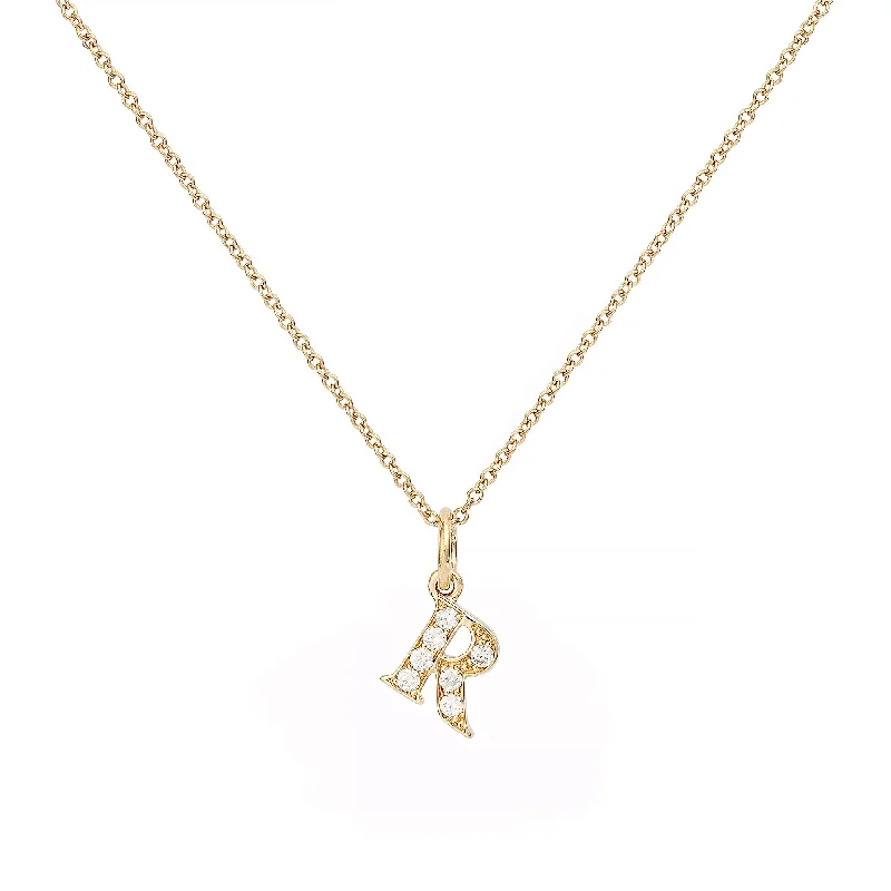 vintage necklaces for women -Love Letter R 18K Gold Necklace w. Diamonds