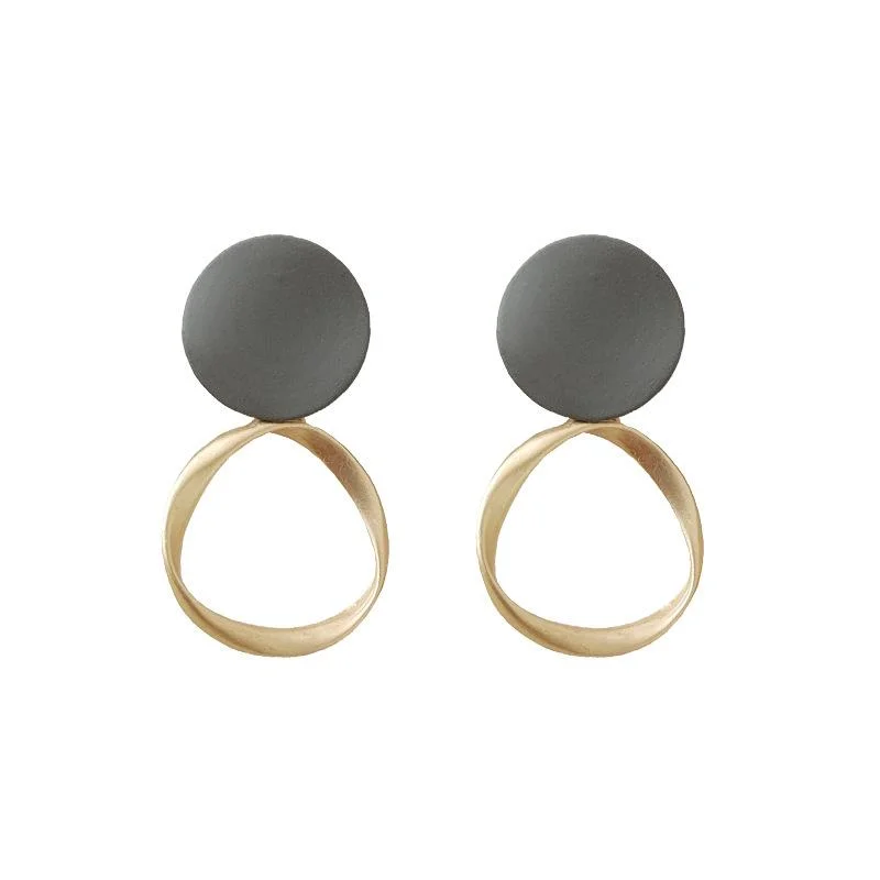 cute dangle earrings for women -Gray Round Plate Gold Hoop Invisible Clip On Earrings