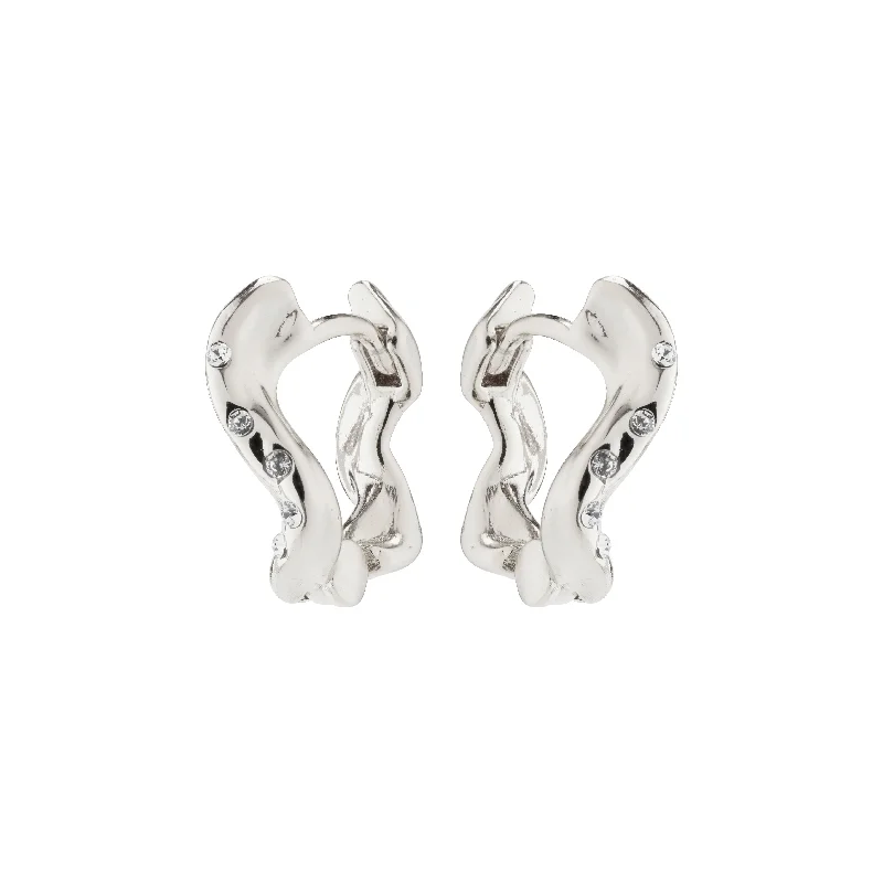 statement hoop earrings for women -EVRA organic shaped crystal hoops silver-plated