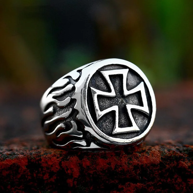 wedding sets for brides -Men's Punk Cross Flame Ring