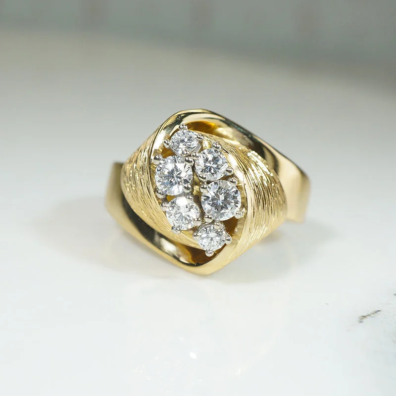 unique rings for women -Diamond Cluster in 18k Gold Modernist Ring