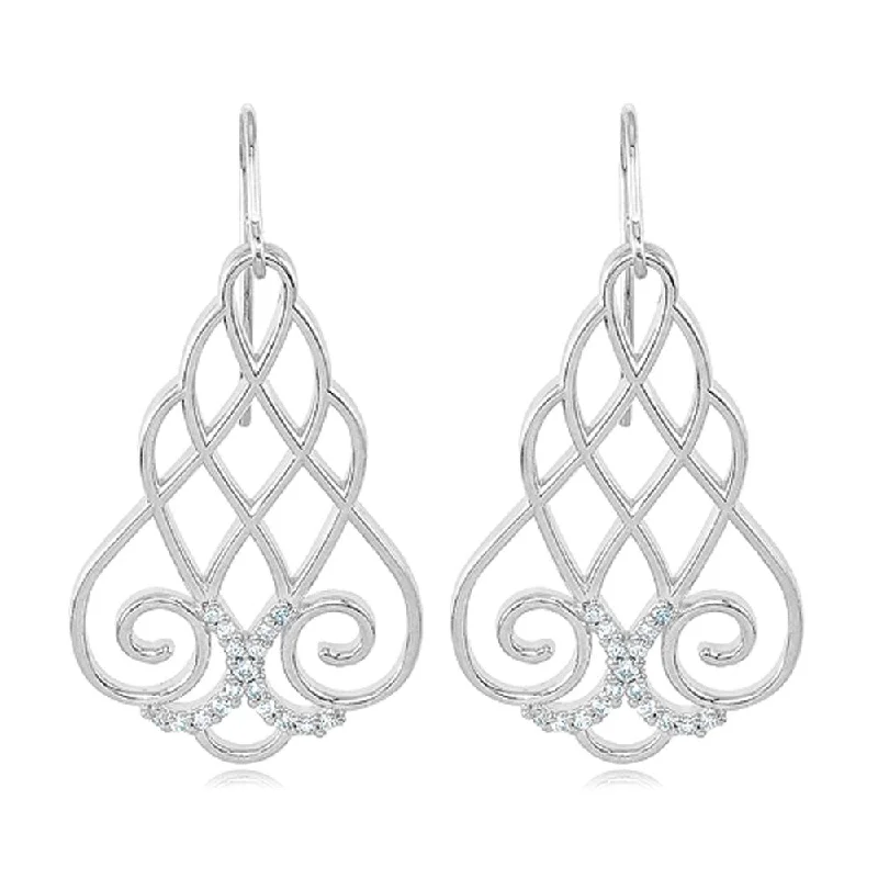 gold earrings with diamonds -1/4 Carat Vintage Diamond Lattice Earrings in Sterling Silver