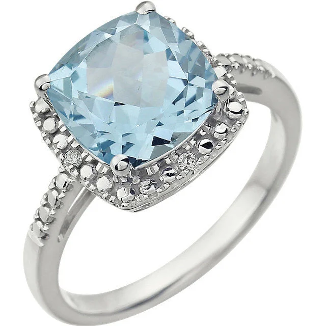 luxurious necklaces for women -14k White Gold 9mm Cushion Cut Sky Blue Topaz & Diamond Halo-Style Ring