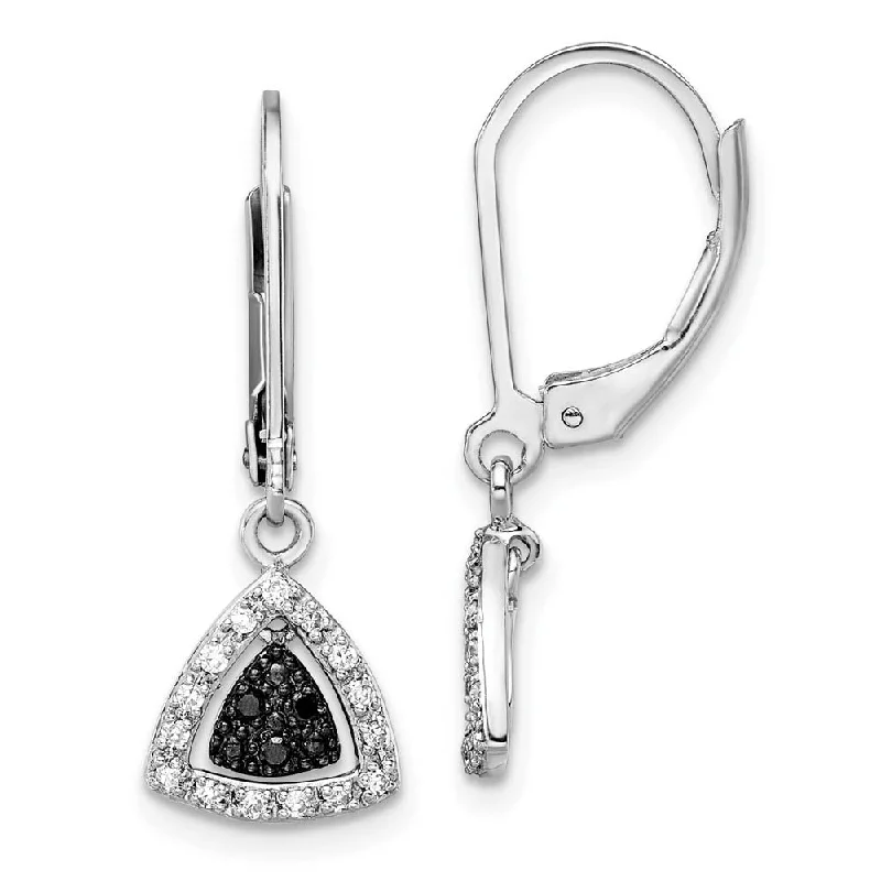 charm earrings for women -Black & White Diamond Triangle Lever Back Earrings in Sterling Silver