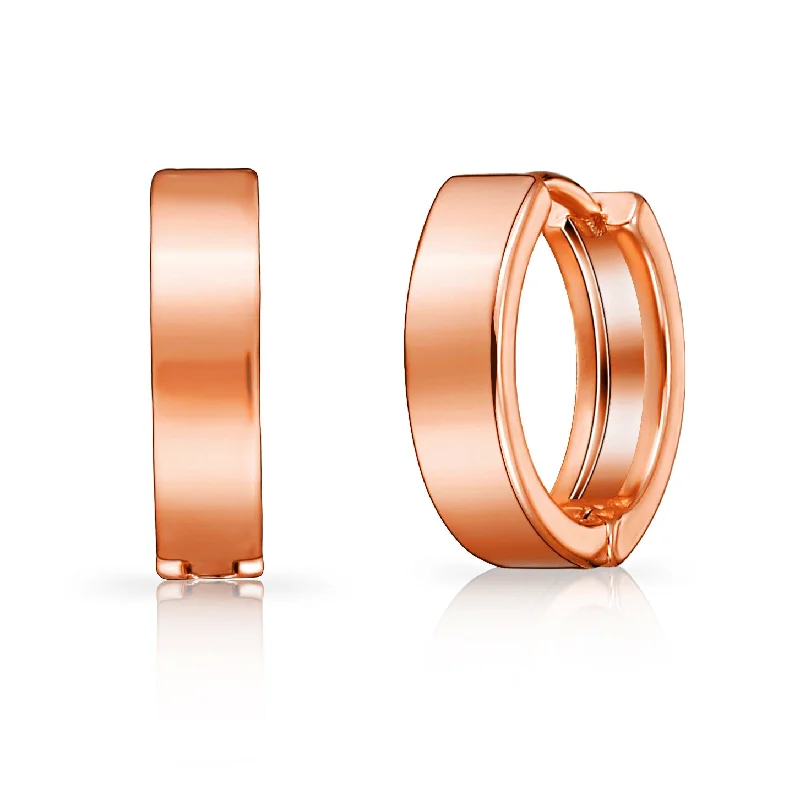 long drop earrings for women -Rose Gold Plated Huggie Earrings