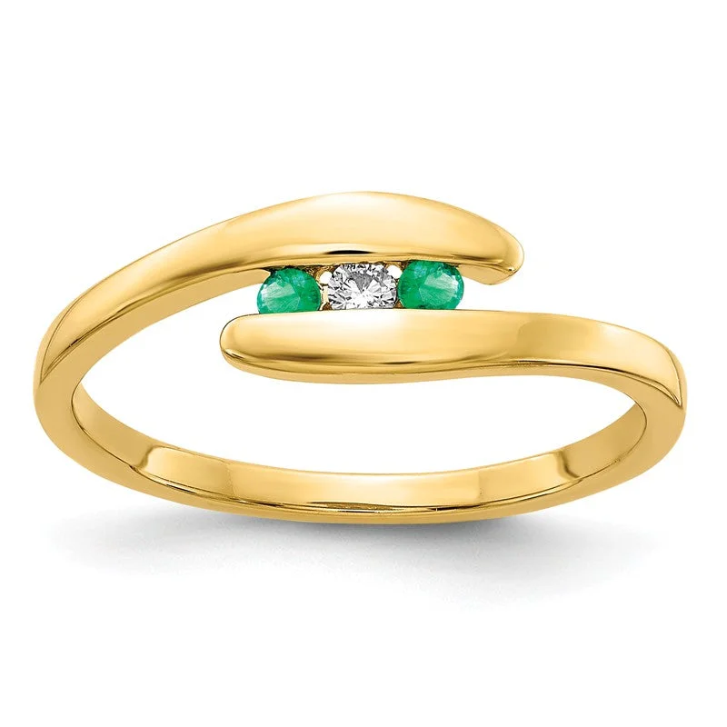 dazzling necklaces for women -14k Yellow Gold Genuine Emerald And Diamond 3-Stone ByPass Ring