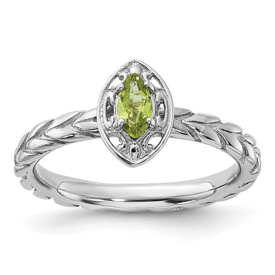 chic necklaces for women -Sterling Silver Stackable Expressions Marquise Peridot Ring