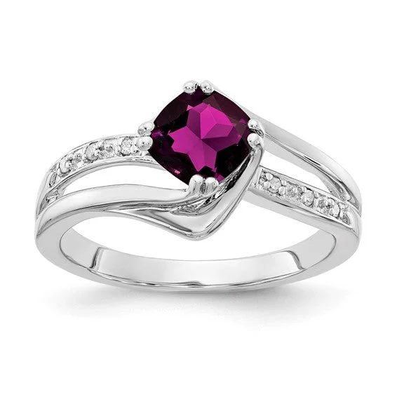 celestial necklaces for women -Sterling Silver Cushion Rhodolite Garnet and Diamond Ring Size 7