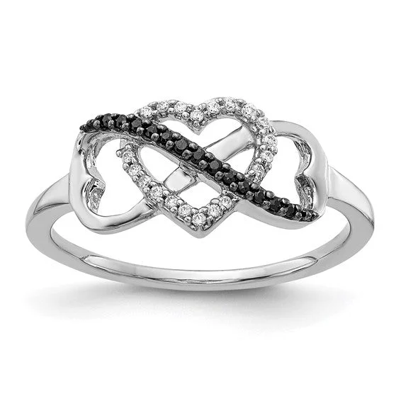 luxury diamond necklaces for women -10K White Gold Black and White Diamond Infinity and Heart Ring