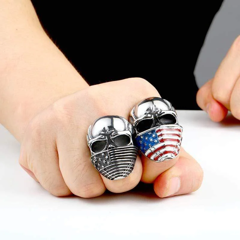 stackable engagement rings for women -Men's Punk American Flag Skull Rings