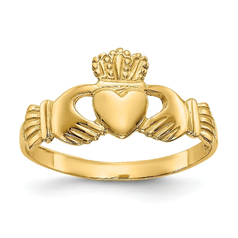 high-end necklaces for women -14k Yellow Gold Ladie's Solid Lightweight Claddagh Ring