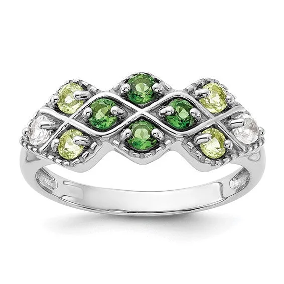 charm necklaces for women -Sterling Silver Chrome Diopside Peridot and White Topaz Ring