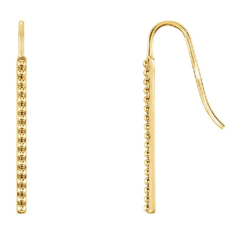 dazzling earrings for women -1.6mm x 25mm (1 Inch) 14k Yellow Gold Beaded Vertical Bar Earrings