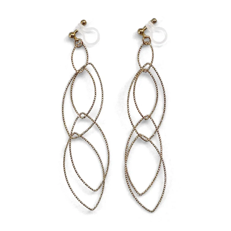 layered drop earrings for women -Dangle gold multi oval hoop invisible clip on earrings