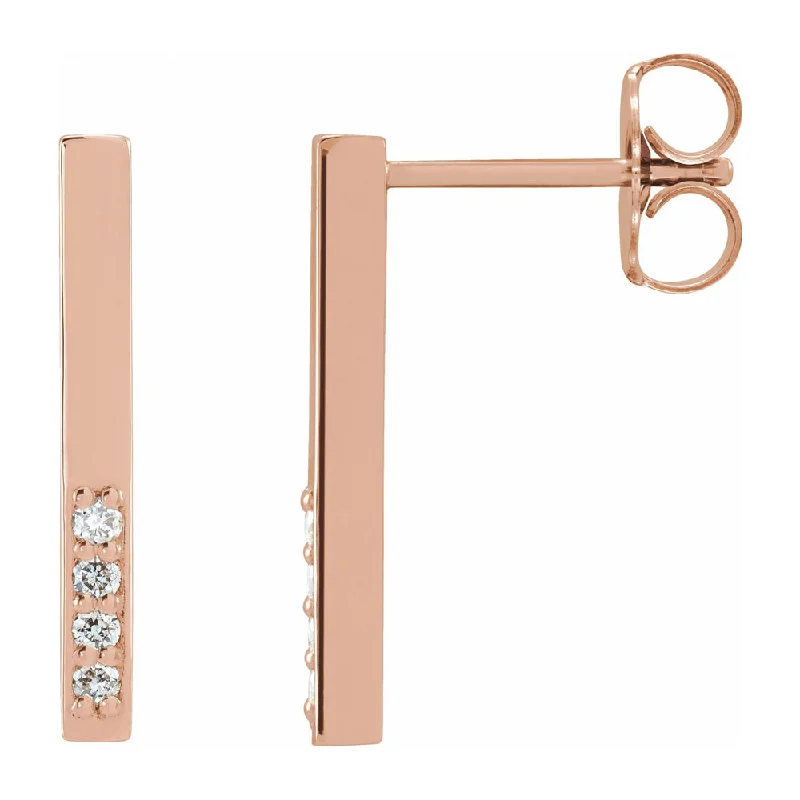 minimalist earrings for women -14K White, Yellow or Rose Gold & Diamond Bar Drop Earrings, 2x17mm