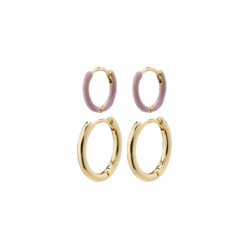 bridal drop earrings for women -MARIT purple hoop earrings 2-in-1 set gold-plated