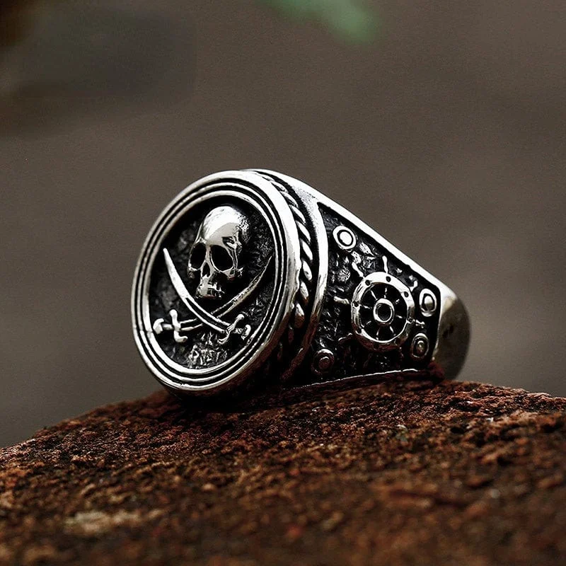 classic wedding rings for women -Men's Punk Pirate Skull Ring