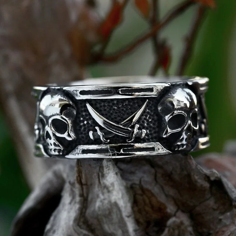 statement wedding rings for women -Men's Punk Double Scythe Skull Ring