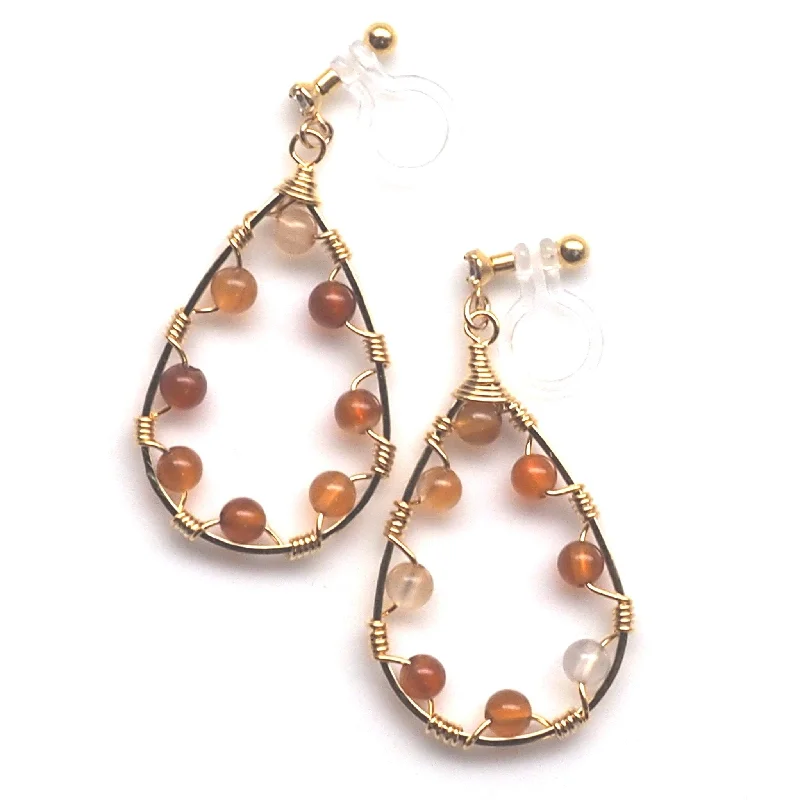 luxury earrings for women -Orange carnelian invisible clip on hoop earrings