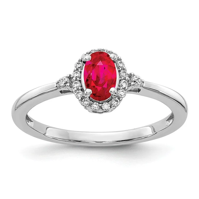 adjustable necklaces for women -14k White Gold Genuine Oval Ruby and Diamond Halo Ring