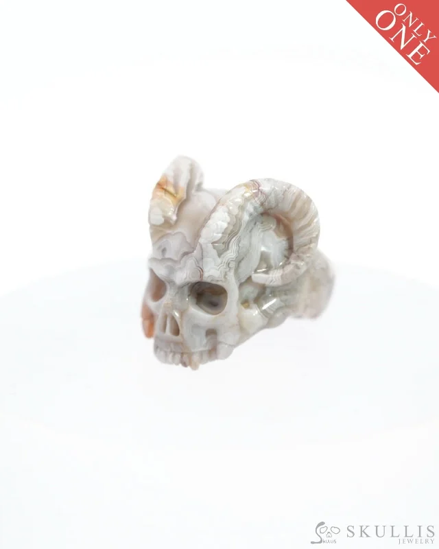 designer rings for women -Gem Skull Ring of Crazy Lace Agate Carved Skull, US size 7 - 0500022