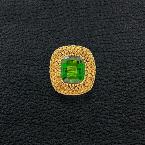 floral engagement rings for women -Green Tourmaline Estate Ring