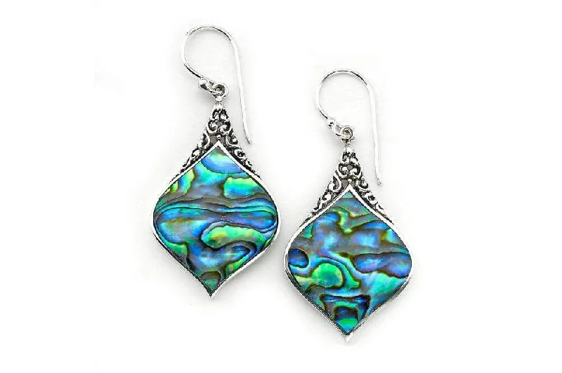 bold silver earrings for women -Ornate Earrings- Paua