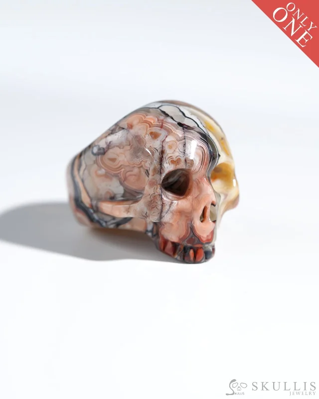 custom diamond rings for women -Gem Skull Ring of Red Crazy Lace Agate Carved Skull, US size 7 - 9800119