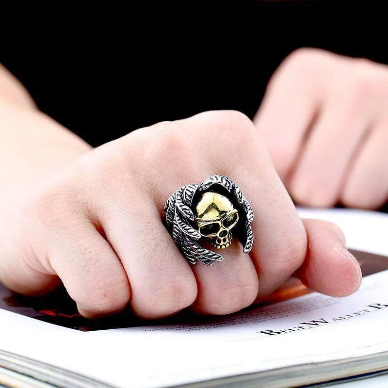 vintage diamond rings -Men's Punk Feather Skulls Rings