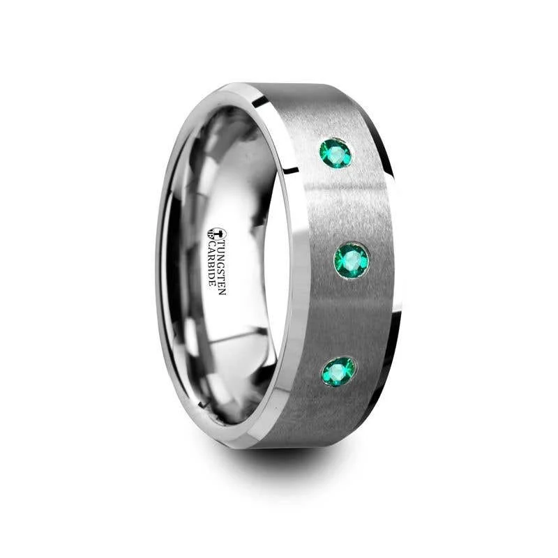 classic pearl necklaces for women -Thorsten ICARUS 3 Emerald Brushed Tungsten Wedding Ring with Polished Beveled Edges - 8mm