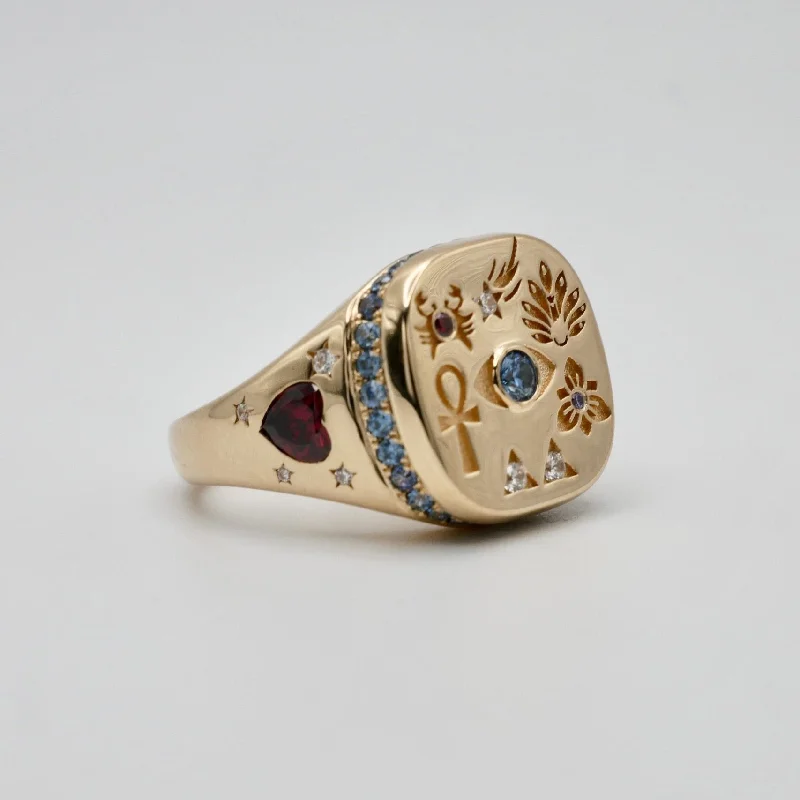 silver rings for women -14K Gold Hieroglyphs Ring