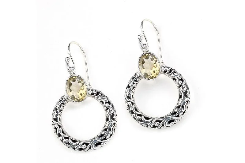 charm earrings for women -Sacred Circle Earrings- Citrine