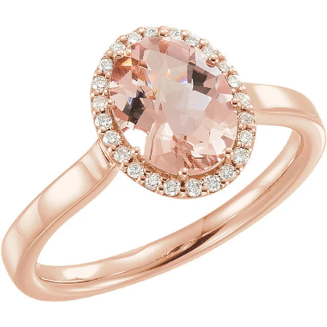 moonstone necklaces for women -14k Rose Gold Oval Morganite & 1/8 CTW Diamond Halo Ring