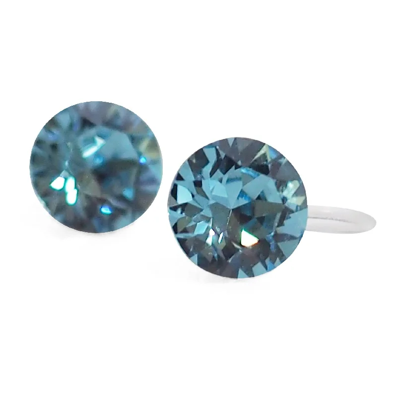 dangle earrings for women -Aquamarin Swarovski crystal invisible clip on stud earrings