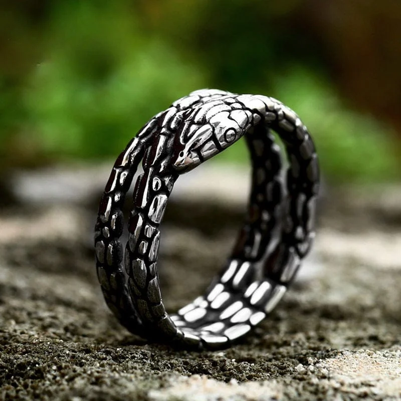 custom-designed wedding rings -Men's Punk Snake Ring